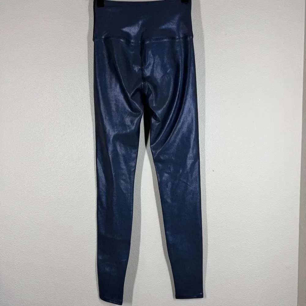 Carbon38 Blue Shiny Metallic Dot Full Length Leggings Women’s Size Small